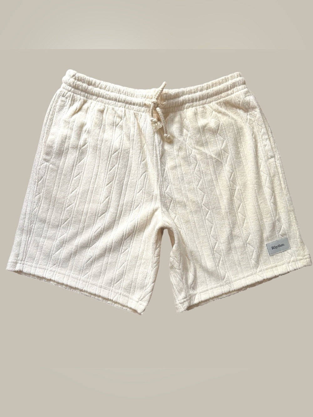Rhythm Terry Cloth Shorts Cream Textured Drawstring Lounge Surf Size 32 NWT